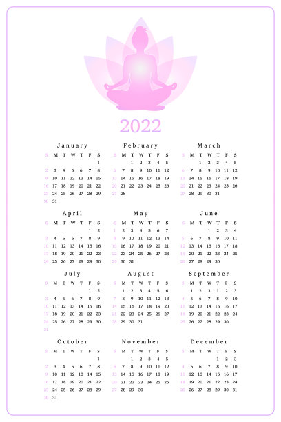 2022年垂直瑜伽日历图片下载