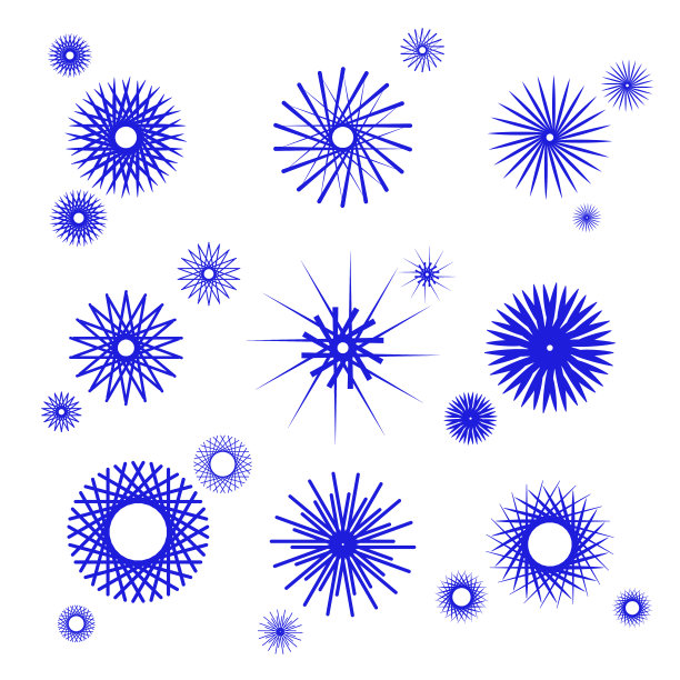 集日晕、太阳冠、雪花、星星的图案。矢量插图设计在蓝色和白色。图片下载
