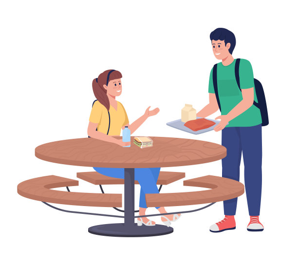 学生午餐会为半平面色向量字符图片下载