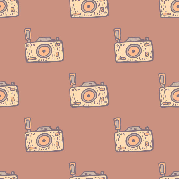 照片相机无缝模式。可爱的老式相机背景。图片下载