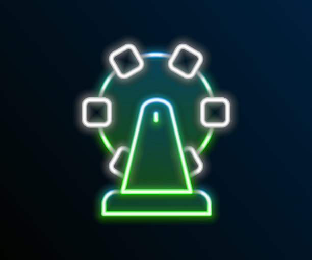 发光的霓虹灯线摩天轮图标孤立在黑色背景上。游乐园。儿童娱乐游乐场、休闲公园。色彩斑斓的轮廓的概念。向量图片下载