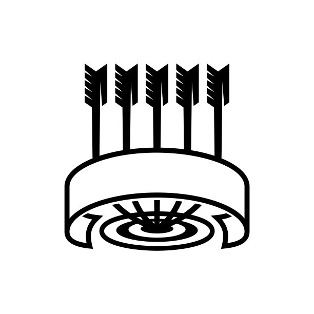 纹章线艺术徽章与五个箭头在一个目标。为标题与箭，目标和丝带的射手比赛标志模板。图片下载