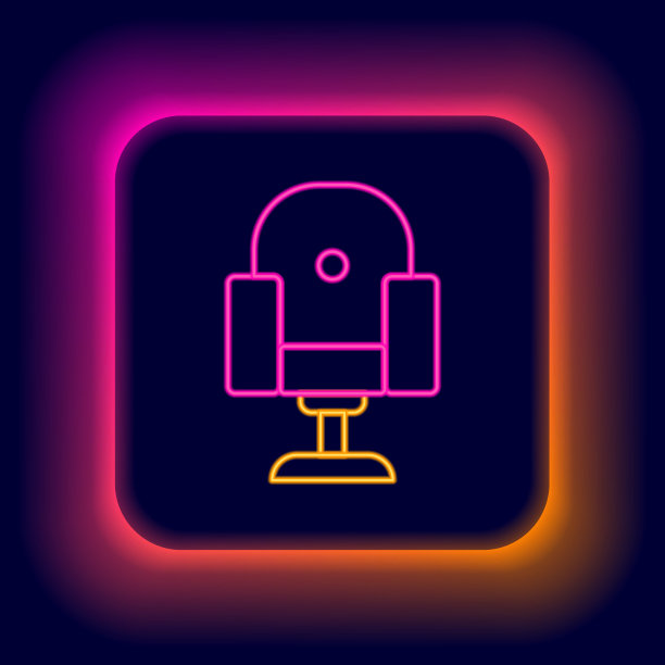 发光的霓虹灯线导演电影椅子图标孤立在黑色背景上。电影行业。色彩斑斓的轮廓的概念。向量图片下载