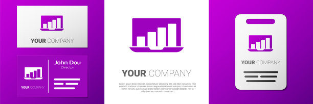 标识型笔记本电脑与图形图表图标孤立在白色背景。报告文本文件图标。会计的迹象。审计、分析规划。Logo设计模板元素。向量图片下载