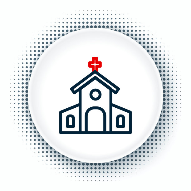 直线教堂建筑图标孤立在白色背景上。基督教教堂。宗教的教堂。色彩斑斓的轮廓的概念。向量图片下载