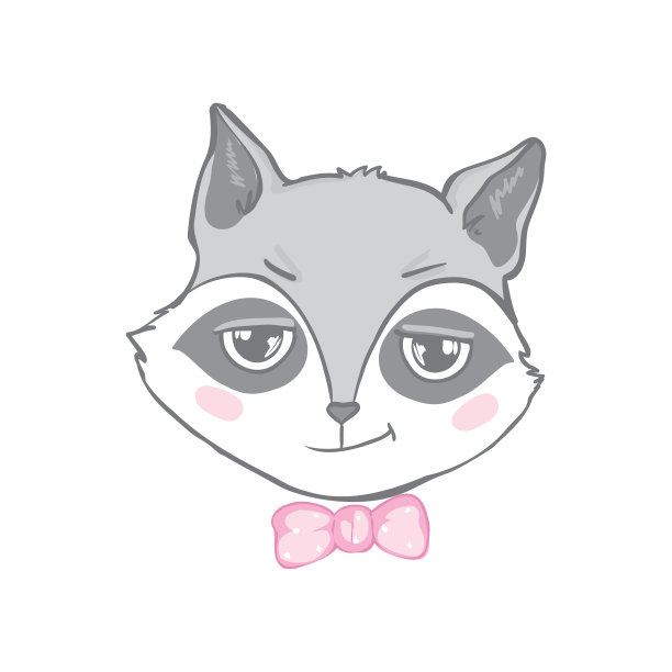 可爱有趣的坐着的浣熊，可爱的野生毛茸茸的森林动物卡通人物矢量插图图片下载