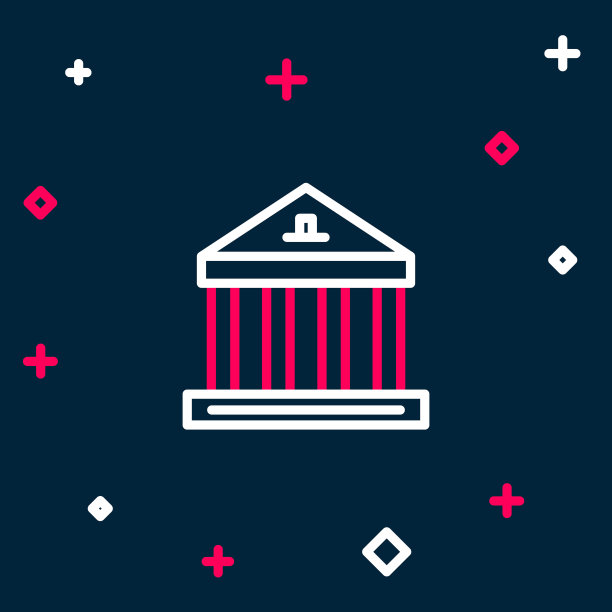 线博物馆建筑图标孤立在蓝色背景上。色彩斑斓的轮廓的概念。向量图片下载