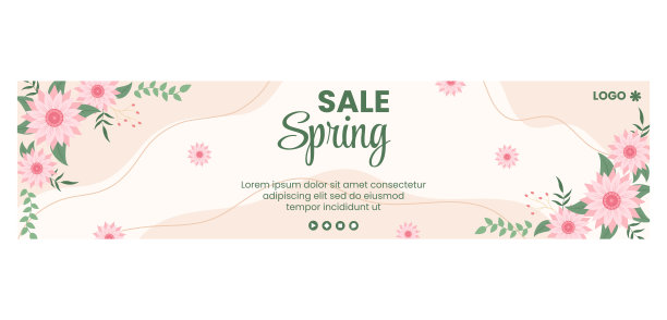 春天销售花卉横幅模板平面设计插图编辑广场背景适合社交媒体或贺卡图片下载