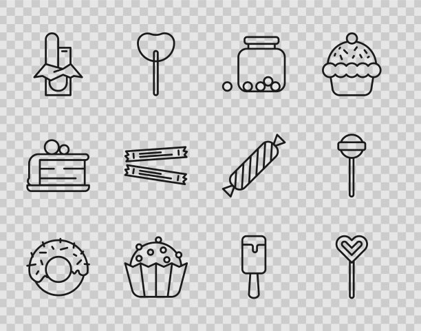 设置线甜甜圈棒棒糖玻璃罐与糖果图片下载