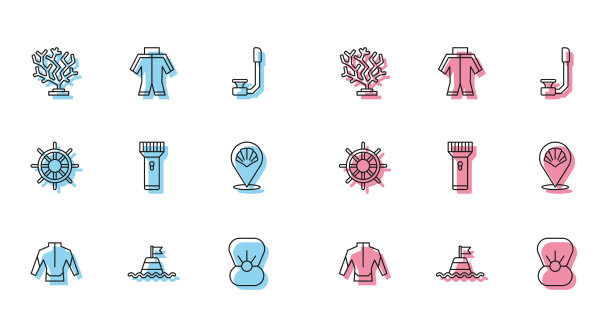 在海珊瑚上系好潜水服浮筒图片下载