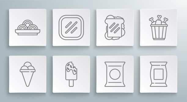 设定线冰淇淋华夫筒牛排肉袋图片下载