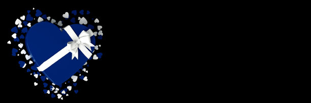 蓝色和白色心形礼盒黑色背景- 3D插图图片下载