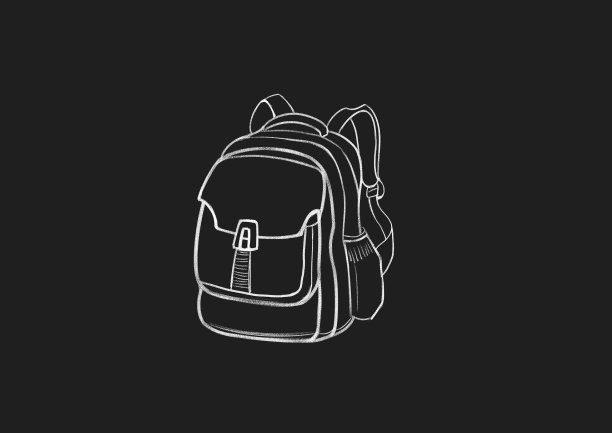 白色粉笔画风格学生书包插画图片下载