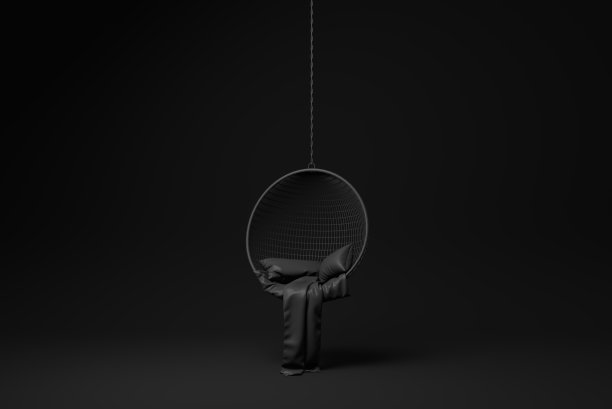 黑色的空中花园椅子在黑色的背景。最小的概念的想法。单色。渲染渲染。图片下载