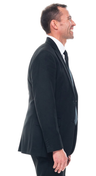 白种年轻男性穿着商务服装站在白色背景前图片下载