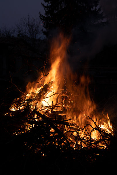熊熊燃烧的篝火，在夜晚闪烁飞舞图片下载