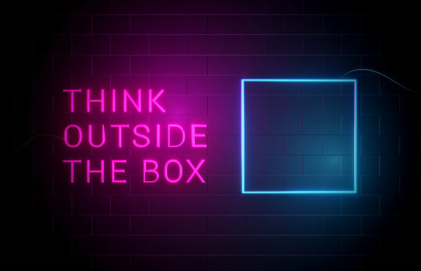 跳出思维定势。霓虹灯动机的概念。图片下载