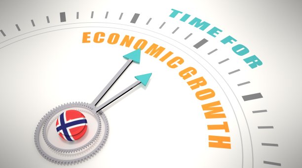 经济增长的时间到了。挪威国旗。3D渲染图片下载
