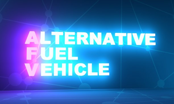 AFV是替代燃料汽车的缩写。霓虹闪耀的文本。三维渲染图片下载