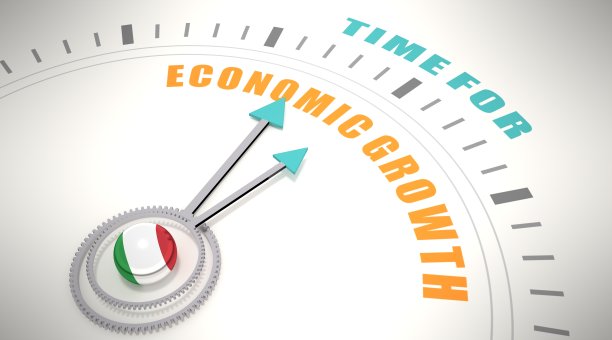 经济增长的时间到了。意大利国旗。3D渲染图片下载