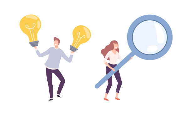 男人和女人的角色拿着大灯泡和图片下载