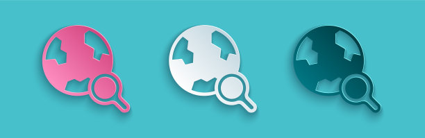 带球体图标的剪纸放大镜图片下载