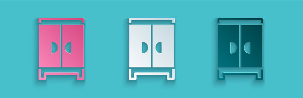 剪纸衣柜图标孤立在蓝色上图片下载