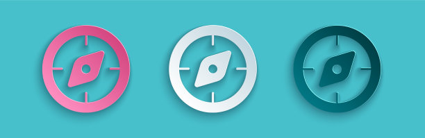 剪纸罗盘图标孤立在蓝色背景上图片下载