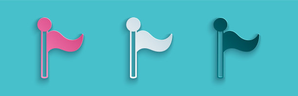 剪纸旗图标孤立在蓝色背景上图片下载