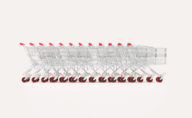 金属超市手推车在白色背景图片下载