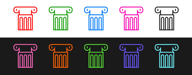 设置行古柱图标孤立于黑色和图片下载