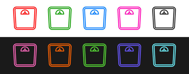 设置线浴室秤图标孤立在黑色上图片下载