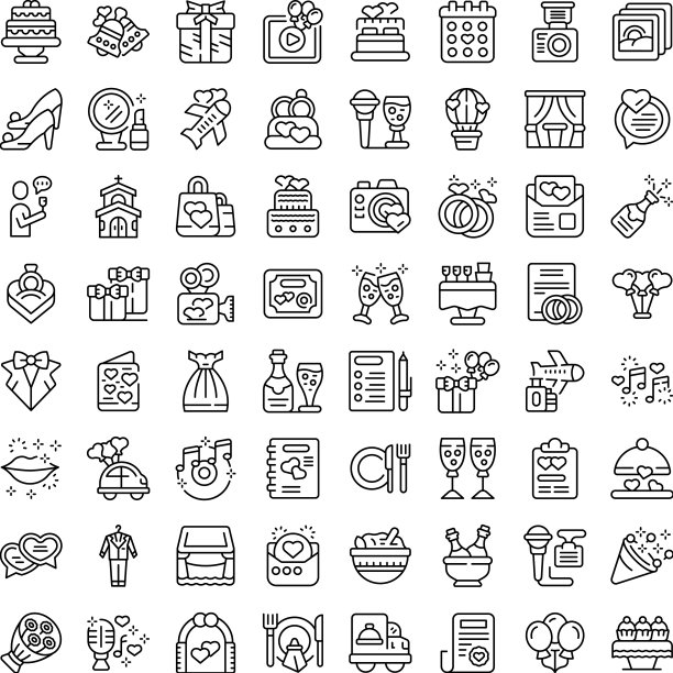 婚礼服务图标设定轮廓党图片下载