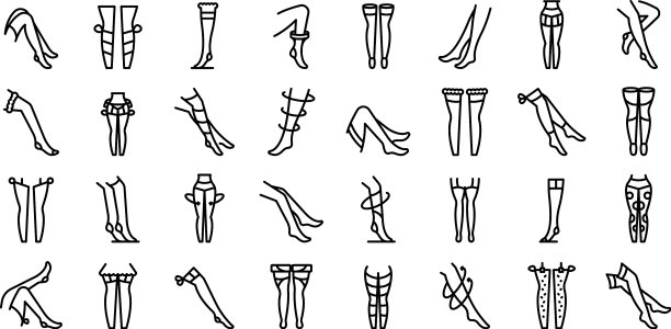 长袜图标集轮廓血管腿图片下载
