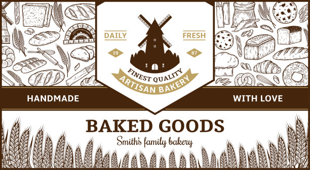 面包房标签，面包包装设计模板图片下载