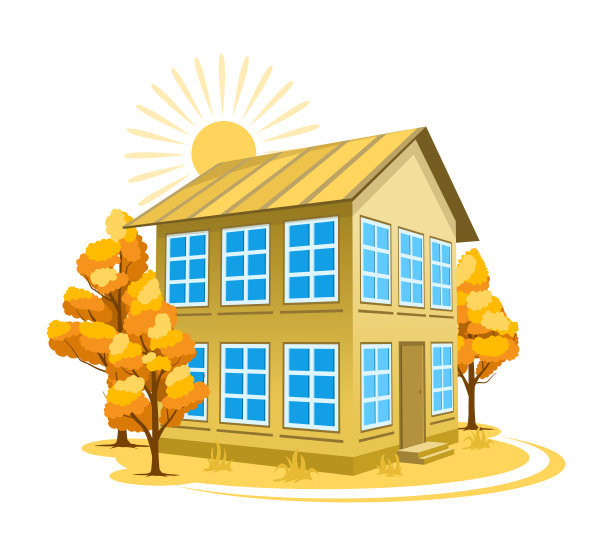 秋天的风景。树木环绕的房子图片下载