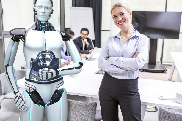 女商人学校教室类人机器人老师图片下载