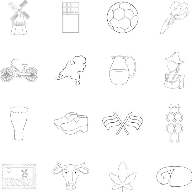 荷兰旅游图标集轮廓图片下载