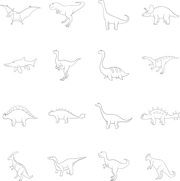 不同的恐龙图标设定轮廓图片下载