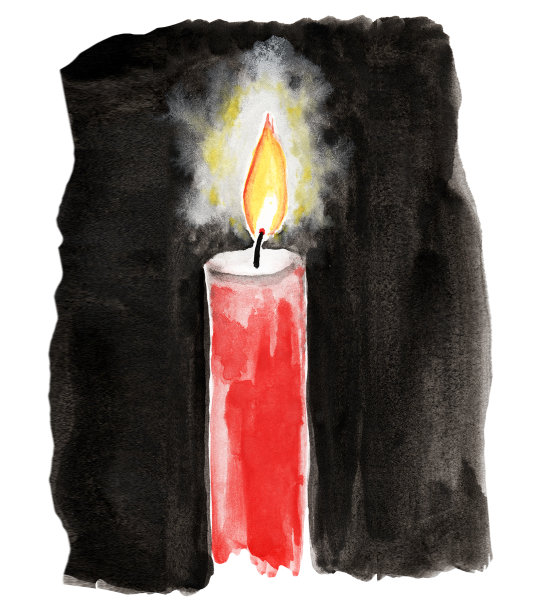 燃烧的蜡烛在黑色水彩背景，哀悼插图与蜡烛图片下载
