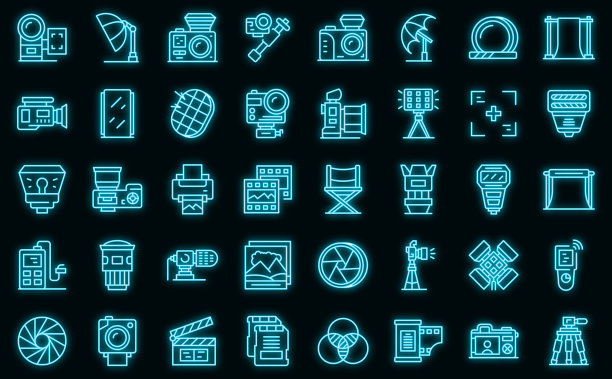 摄影工作室的图标设置霓虹灯图片下载