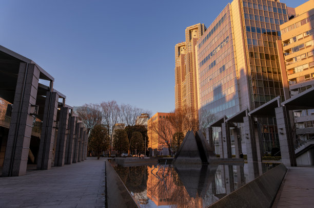 西新宿、新宿、东京傍晚的城市景观。图片下载