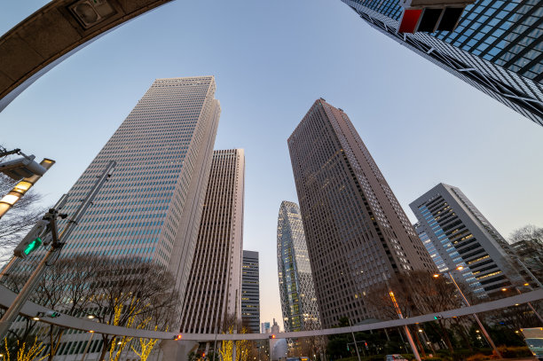 西新宿、新宿、东京傍晚的城市景观。图片下载