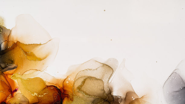 抽象亮丽亮丽的液体色背景，手绘酒精画与金色条纹。液态墨水技术纹理高分辨率背景设计图片下载