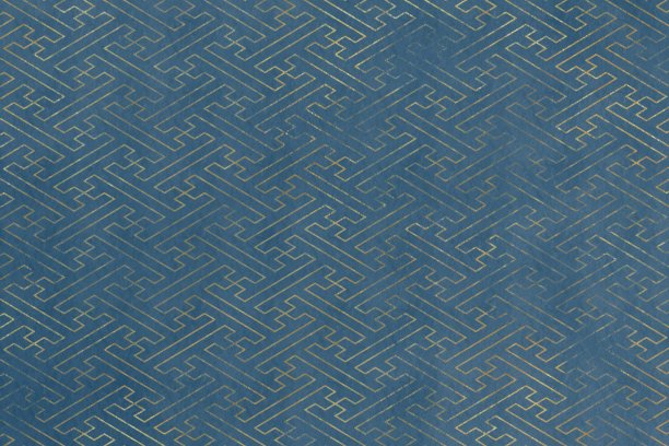 蓝色抽象背景与金色万字(Sayagata)。日本传统几何图案。日式纸纹图片下载
