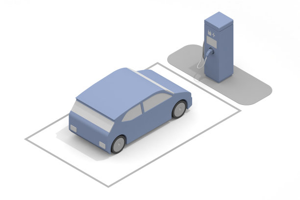 电动汽车和充电器。电动汽车和充电架正在充电。使用安装在道路上的充电点。图片下载