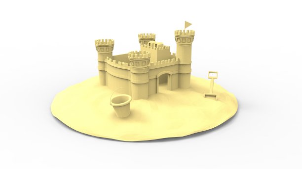 3d渲染的沙堡孤立在白色背景图片下载