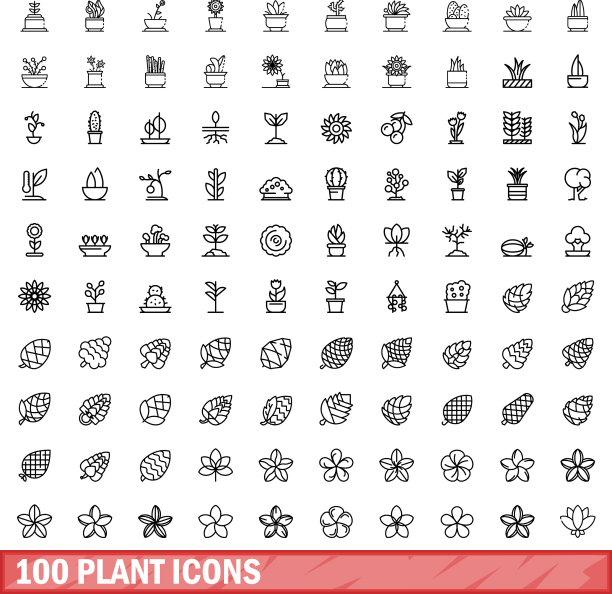 100植物图标集轮廓风格图片下载