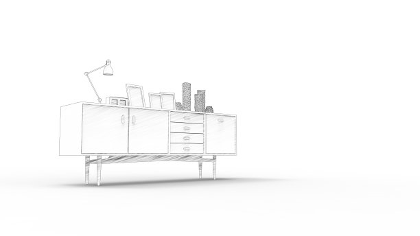 白色工作室背景中孤立的橱柜的3d渲染图图片下载