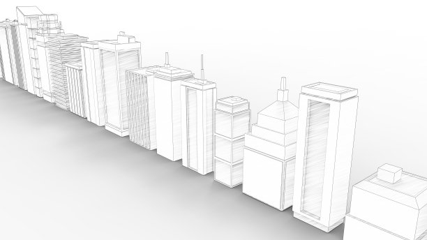 在白色工作室背景中隔离的多个建筑的3d渲染图片下载